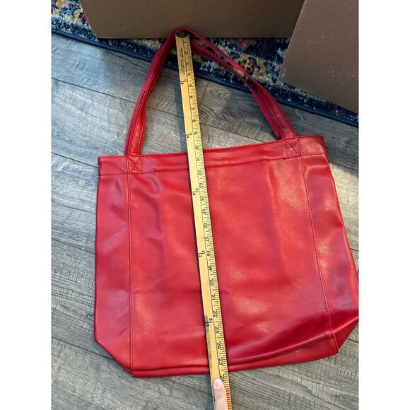 Red Leather Tote Bag handbag purse - Picture 4 of 13